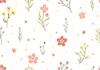 Seamless vintage floral pattern. Vector illustration. Vector seamless vintage colorful floral pattern on green.