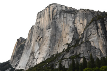 Massive Granite Cliff with Forest . Isolated on Transparent Background, High-Res PNG