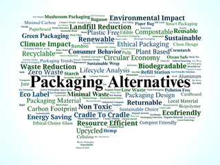 Fototapeta premium Packaging Alternatives Word Cloud. Key Terms In Sustainable And Eco-Friendly Packaging