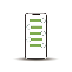 picture of a black mobile phone with a green message box