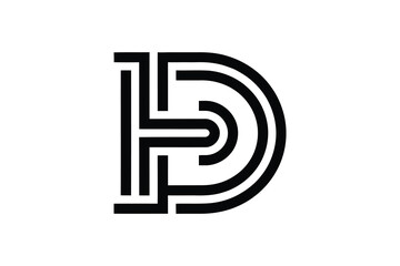 A black and white logo featuring a stylized letter d with line segments