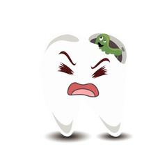 white teeth that have a hole with a sore expression are equipped with green germs that are in the tooth hole