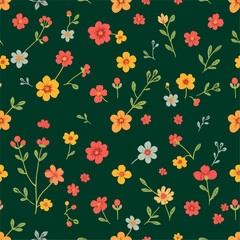 Vector seamless floral ditsy pattern. Fabric design with simple flowers. Trendy seamless floral ditsy pattern. Vector seamless background. Garden pattern.