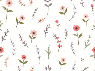 Cute popcorn ditsy floral seamless background
