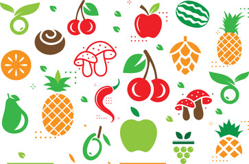 Doodle fruits. Natural tropical fruit, doodles citrus orange and vitamin lemon. Vegan kitchen apple hand drawn vector illustration