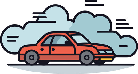 Fototapeta premium Red Car with Clouds Illustration - Transportation Icon