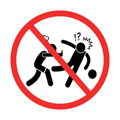 prohibition sign with two people fighting, symbolizing no violence or rough play, ideal for sports or public safety signage