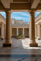 Obraz premium Historic Building Atrium with Classical Columns and Tile Floor
