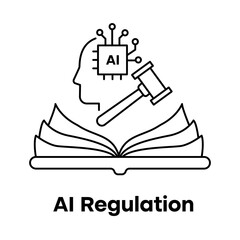 AI Law Icon, Technology Oversight Rules Illustration