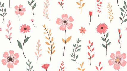 Seamless pattern with pink flowers, Vetor seamless floral colorful pattern on a white background	