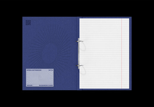Open Notebook & 85x55 Business Card Mockup