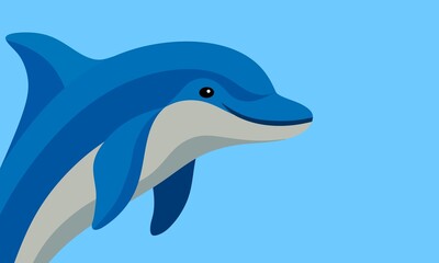 Playful Dolphin in the Azure Depths: A vibrant illustration of a cheerful dolphin glides gracefully against a serene, light-blue background, celebrating marine life.
