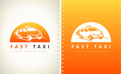 Fast Taxi logo. Machine at high speed with a plume of fire vector