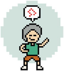 Cartoon cute pixel character cute man exercises training aerobic dance lifestyle music decoration life style 8 bit male boy dance with music game 8bit fitness isolated PNG vector.