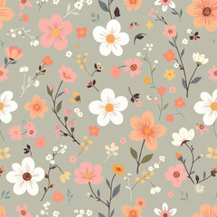 hand drawn flowers, Boho mystical seamless pattern. Vector background with flower