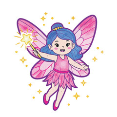 Adorable Pink Fairy with Magic Wand Cute Fantasy Illustration