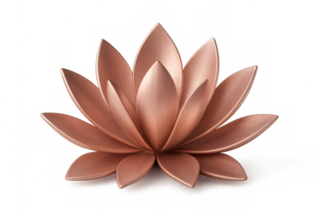 Rose gold lotus blossom, symbolizing spiritual awakening, purity, emerging from tranquil waters against transparent backdrop