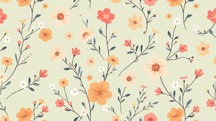 Beautiful floral seamless pattern wild herbs and flowers