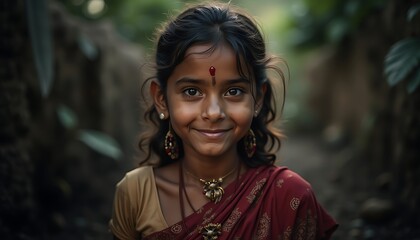 Smiling Girl Portrait with Traditional Clothing and Jewelry