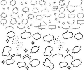 Illustration doodle shape set with bubble talk, line, arrow, frame. Hand drawn style with brush stroke