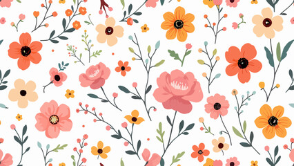 Hand drawn Flowers and branches in Scandinavian style	