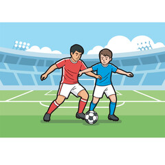 Youth Soccer Players Battling for the Ball in Stadium