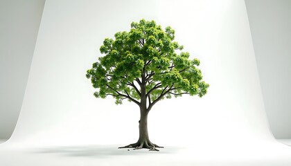Tree with Green Leaves Isolated on White Background Studio Shot