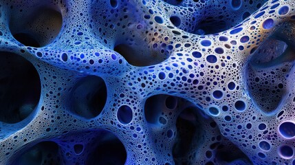 Abstract blue porous structure, 3D render, science background, medical design