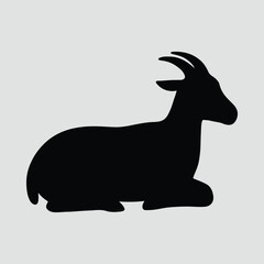 Silhouette seated goat domestic animal mammal in black vector illustration