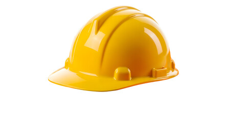 A close up view of a bright yellow hard hat isolated against a stark black background in studio shot