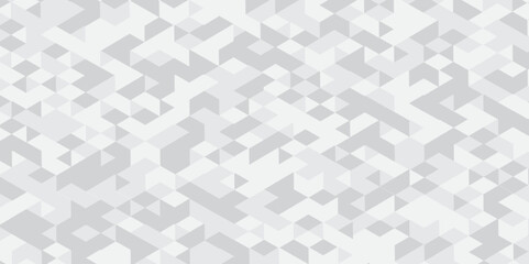 Abstract geometric white and gray background seamless mosaic and low polygon triangle texture wallpaper. Triangle shape retro wall grid pattern geometric ornament tile vector square element.	