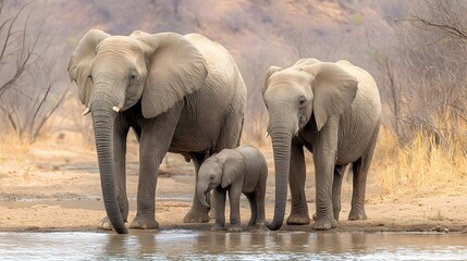 African elephants drinking water wildlife photography family of elephants animal photo elephant calf safari