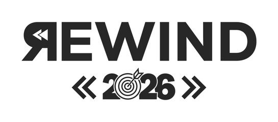 2026 year rewind isolated on black background. Creative design.