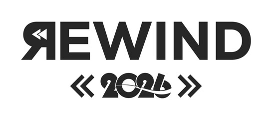 2026 year rewind isolated on black background. Creative design.