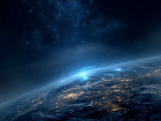 Fototapeta premium illustration of brilliant landscape of earth's horizon seen from space