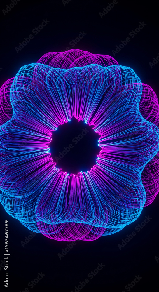 Poster Abstract image of glowing blue and purple lines forming circular pattern, creating dynamic and energetic visual effect, showcasing modern and futuristic design suitable for technology or art concepts