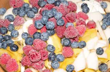 fresh blueberries, kiwi, apples, mango and frostet raspberries