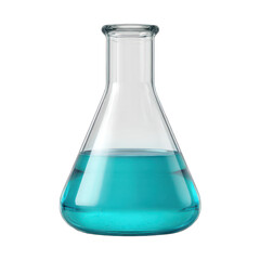 Erlenmeyer flask blue liquid on transparent background