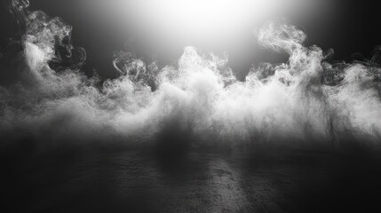 Ethereal Fog Landscape in Black and White, Atmospheric Mystery Illustration