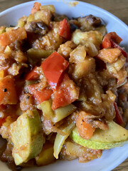 Delicious Georgian Ajapsandali: vibrant vegetable stew with eggplant