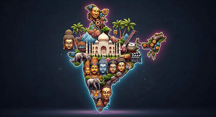 Vibrant collage of india s rich culture history and diversity showcased within its geographical outline