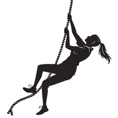 Silhouette of a Woman Climbing a Rope: Fitness, Strength, and Determination