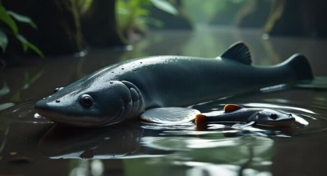 Beautiful 4K UHD footage of Lungfish and baby swimming nearby Professional underwater video with vibrant colors and clear natural audio

