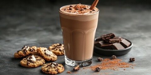 Refreshing chocolate milkshake with cookies and chocolate treats for an enjoyable dessert experience