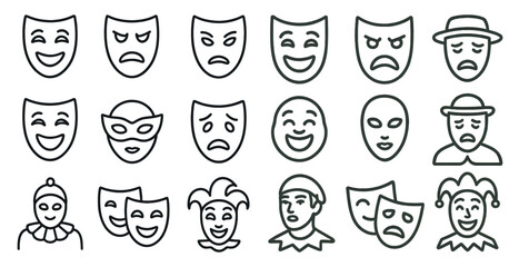 Obraz premium Collection of faces with different expressions, including happy, sad, and angry. The faces are drawn in a stylized, cartoonish way