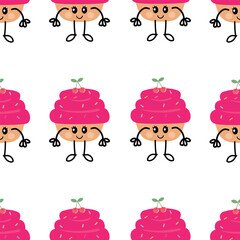Cute hand drawing cartoon cherry cupcakes seamless pattern. cute dessert pattern in white background for gift wrap paper and wallpaper