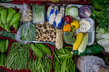 Fresh Tropical Fruits, Herbs, and Eggs at Southeast Asian Market