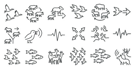 Series of animals and birds are shown in various positions and orientations. The animals include deer, birds, and fish, while the birds are depicted in different sizes and positions