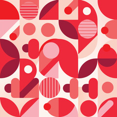 Contemporary seamless pattern with simple geometric shapes in pink and red colors. Stylish abstract background in Scandinavian style for print, design, fabric. Vector illustration