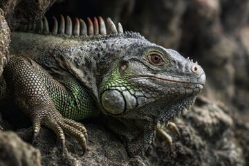 Iguana Resting on Rocky Surface Jungle Rock Texture